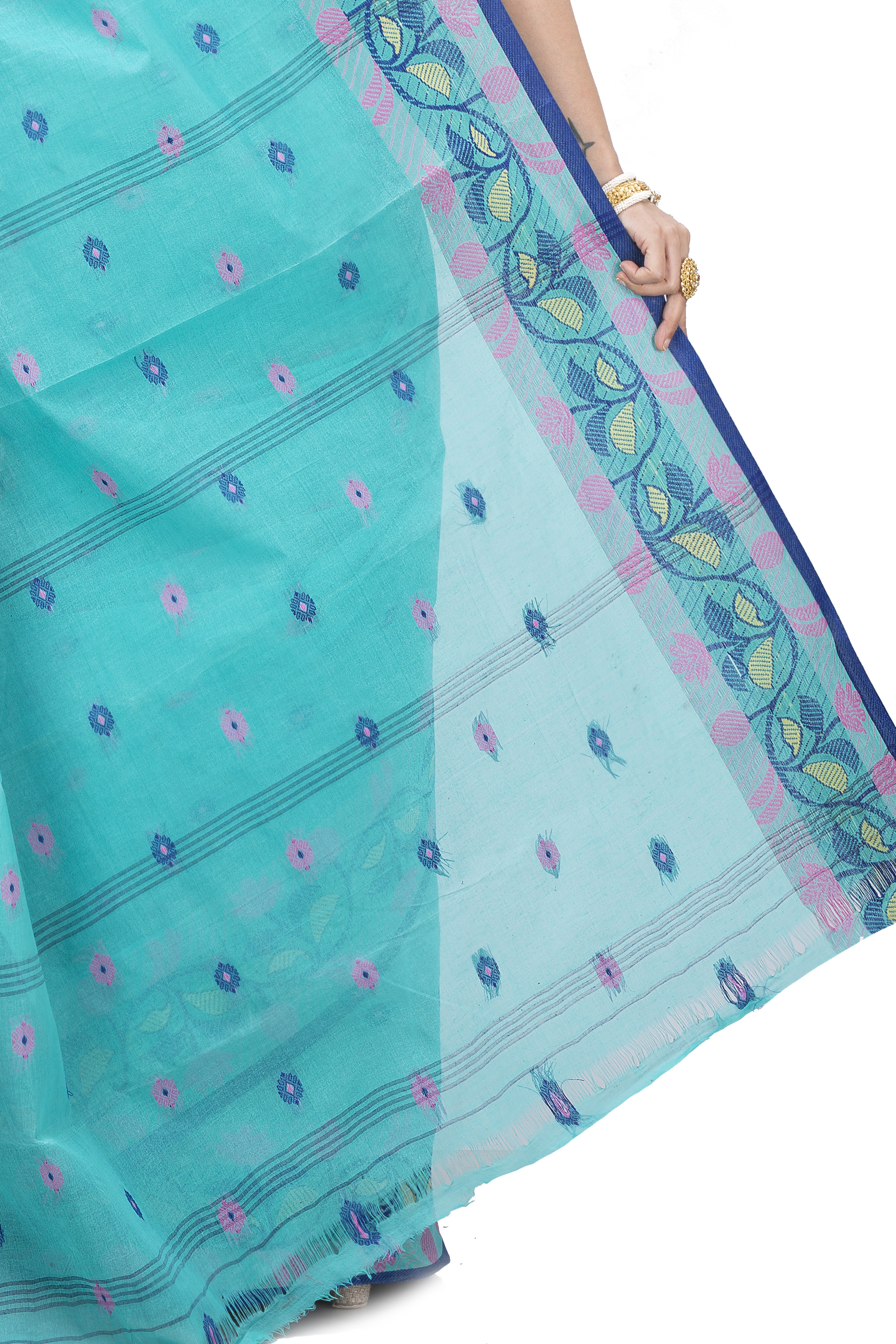 See Green Pure Cotton Govindi Tant Saree (936)